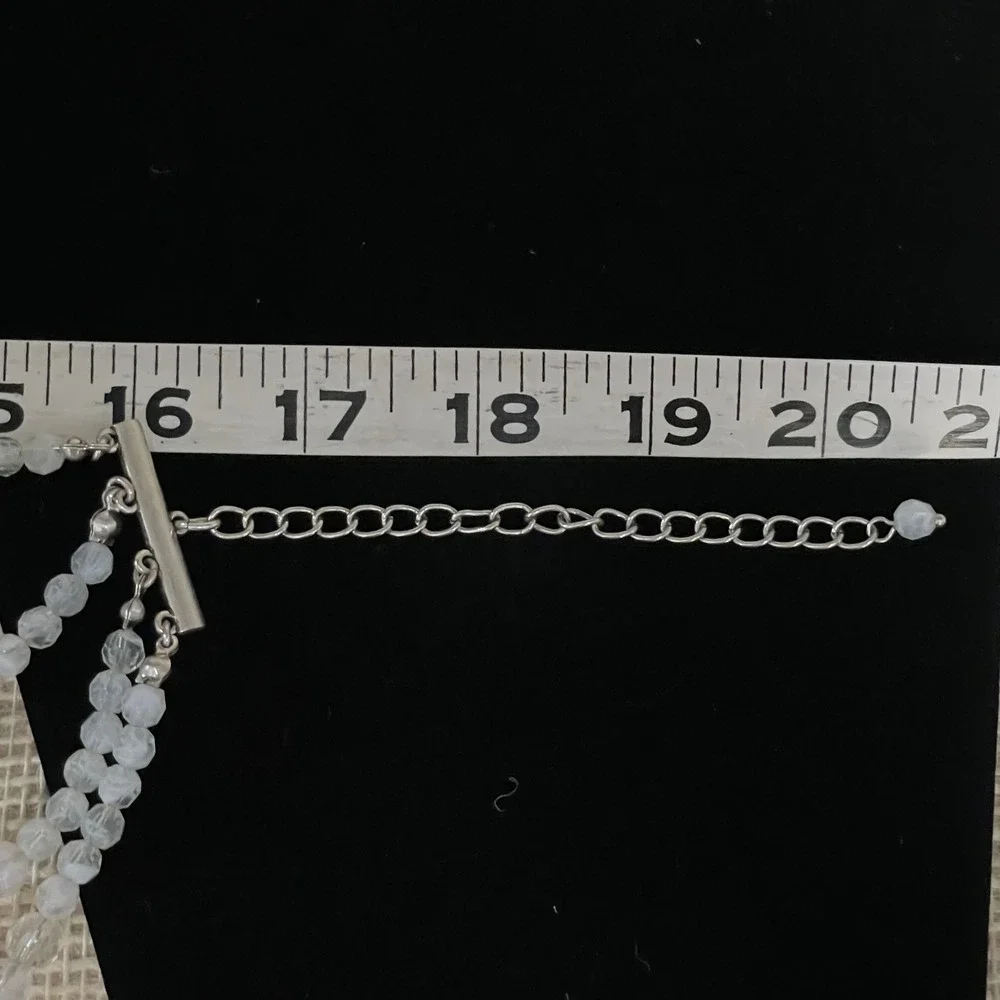 Chicos Multi Strand Beaded Necklace Blue White Faceted Accent Clasp Closure 16in